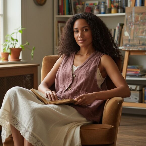 Vintage Blue Fish Womens Hemp Poet Vest 2000 Collection Loam Purple One Size - Picture 4 of 16